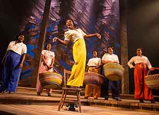 Danielle Brooks as Sofia, Patrice Covington as Squeak, Cynthia Erivo as Celie, Bre Jackson, Carrie Compere, and Rema Webb as church ladies, photo Matthew Murphy