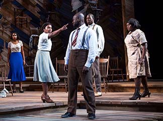 Jennifer Hudson as Shug Avery, Cynthia Erivo as Celie, Isaiah Johnson as Mister, Kyle Scatliffe as Harpo and Danielle Brooks as Sofia, photo Matthew Murphy