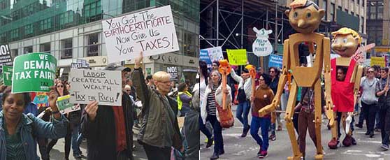 marchers and pinocchio puppets