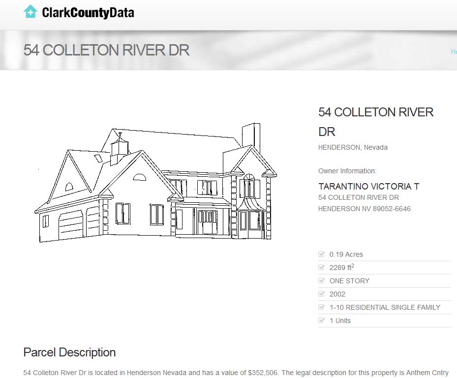 Clark County data 54 Colleton River Dr Henderson Nv Owner Tarantino Victoria T