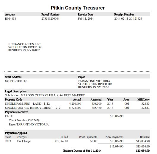 Sundance Aspen LLC owns Aspen house 2014 Tax Receipt_001