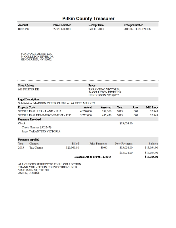 Sundance Aspen LLC owns Aspen house 2014 Tax Receipt_001