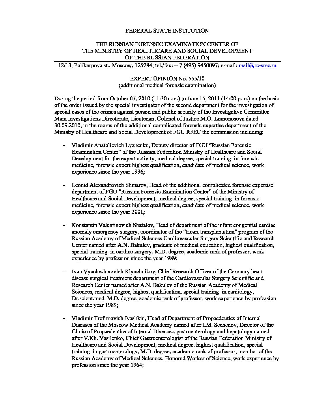 coroner’s report 2011 08 17 Medical expertise No 555 – 10 ENG
