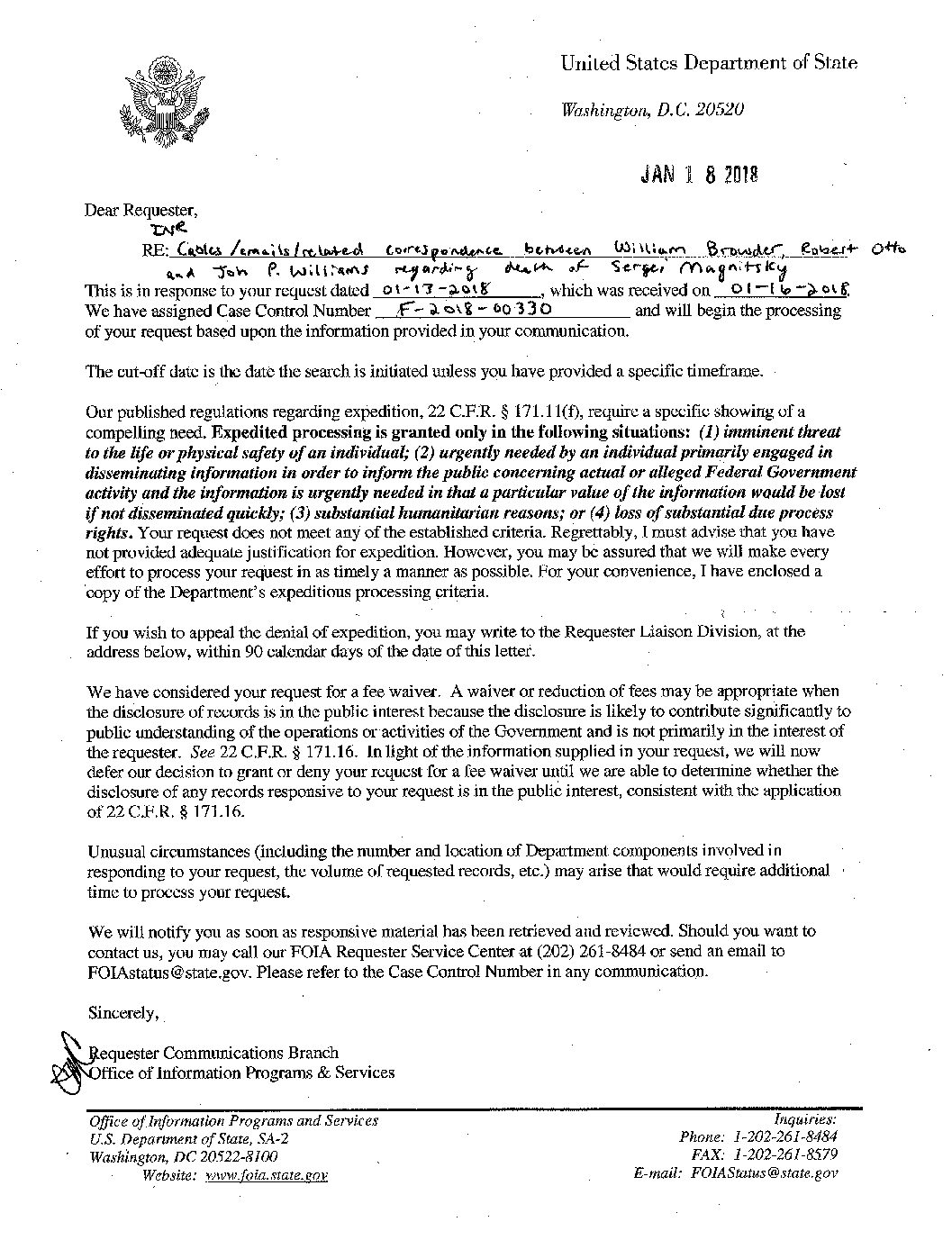 Response of State Dept FOIA on Otto02122018