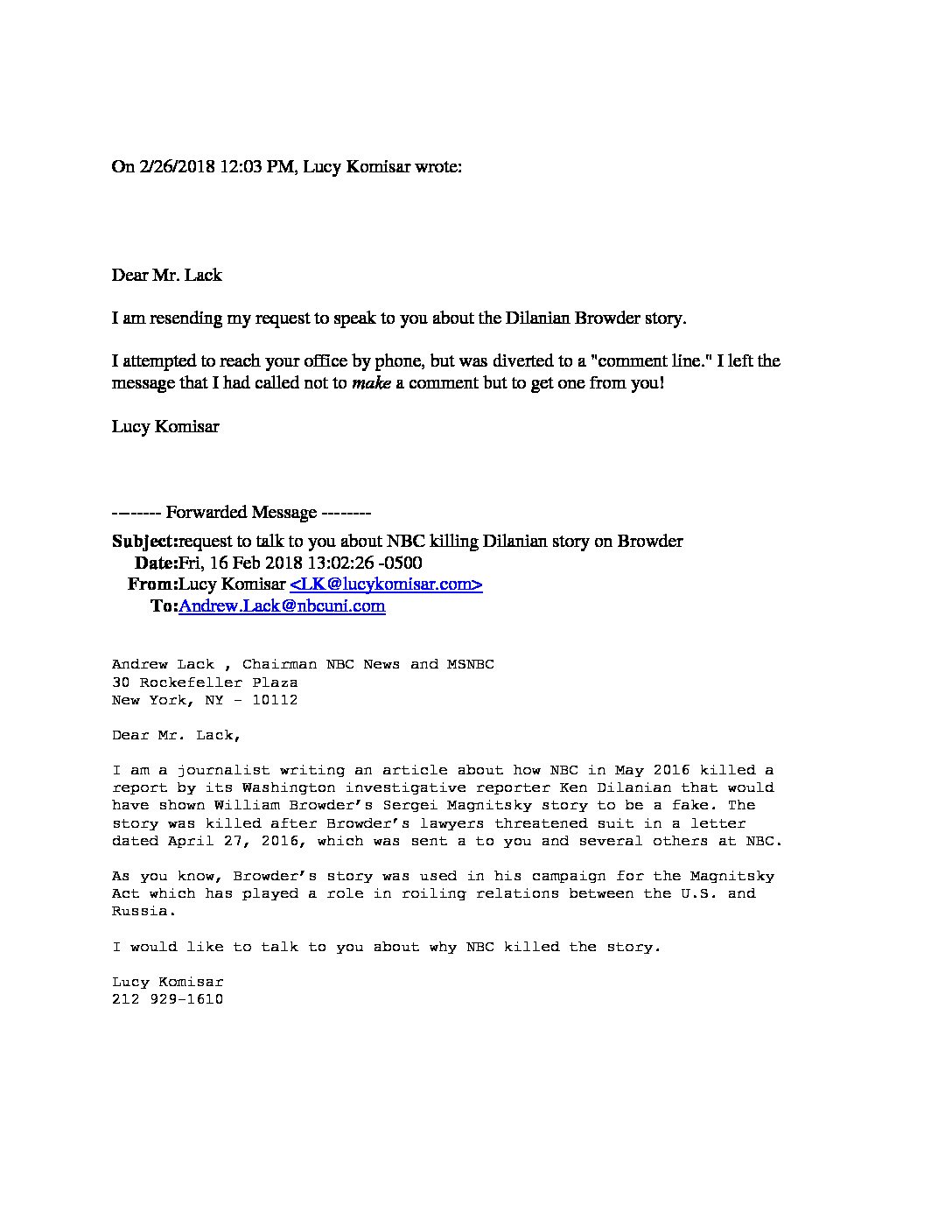 request to talk to Andrew Lack about NBC killing Dilanian story on Browder.eml