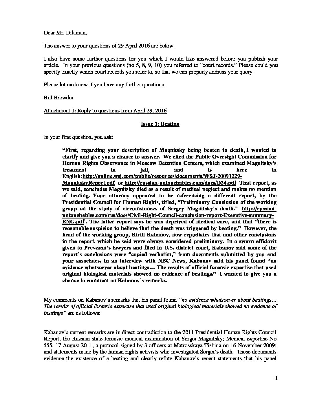 response to Dilanian 29 April