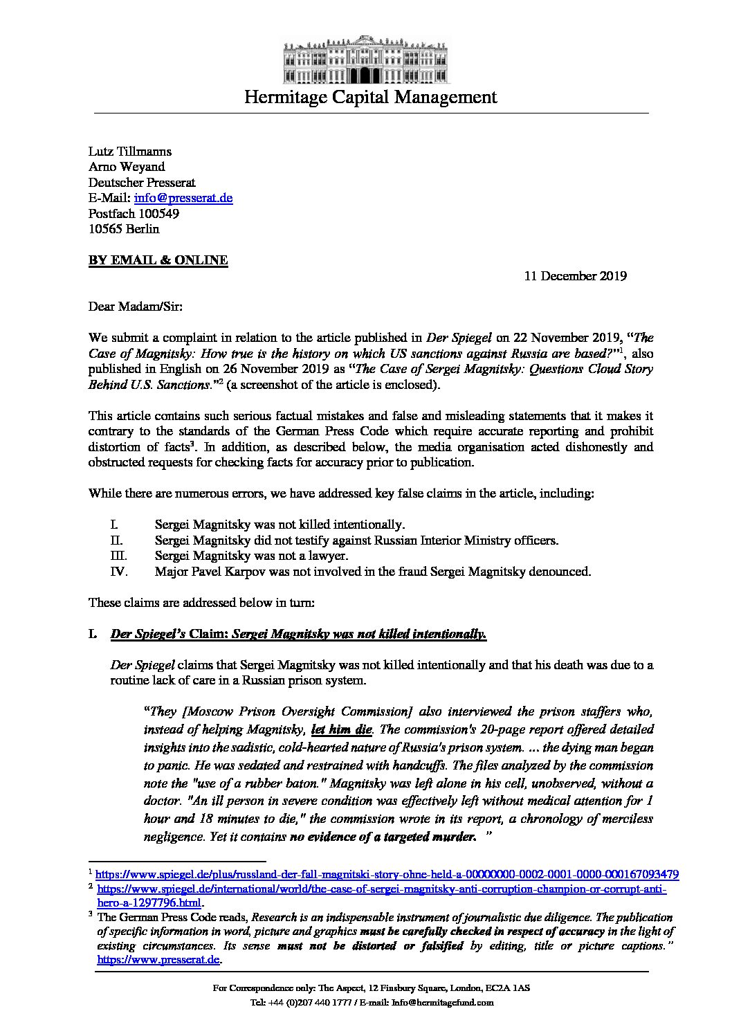 2019 12 11 Letter from Browder to German Press Commission (sent)