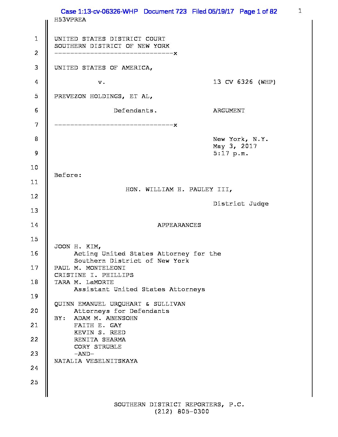 Pauley May 3, 2017 hearing