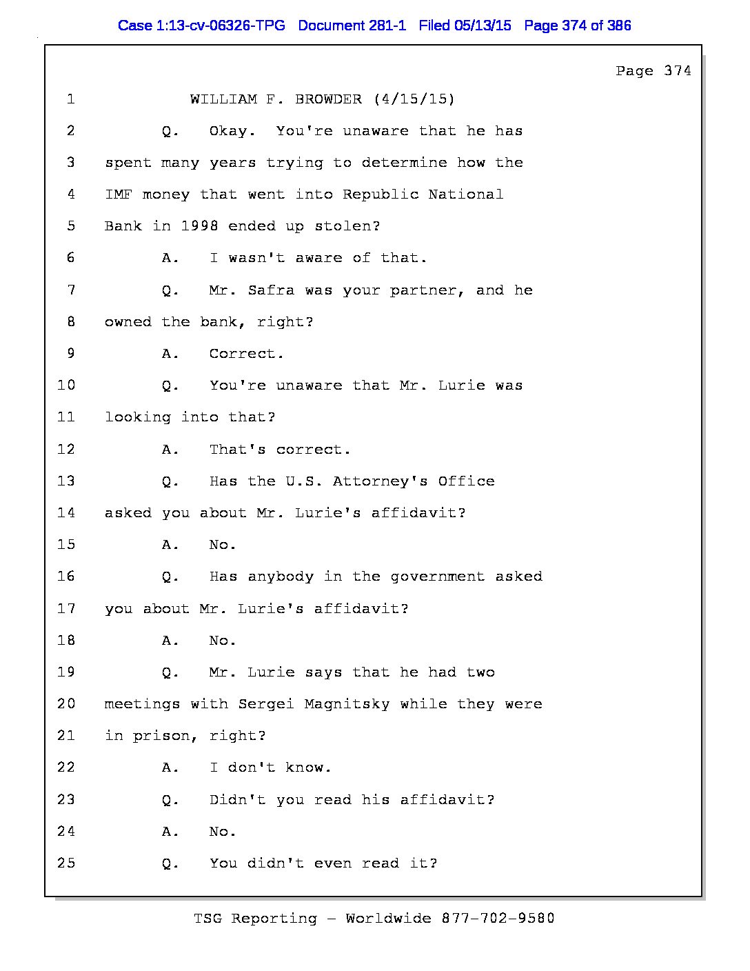 Q abt Browder asking Magnitsky to take the fall, says didn’t consult with lawyers
