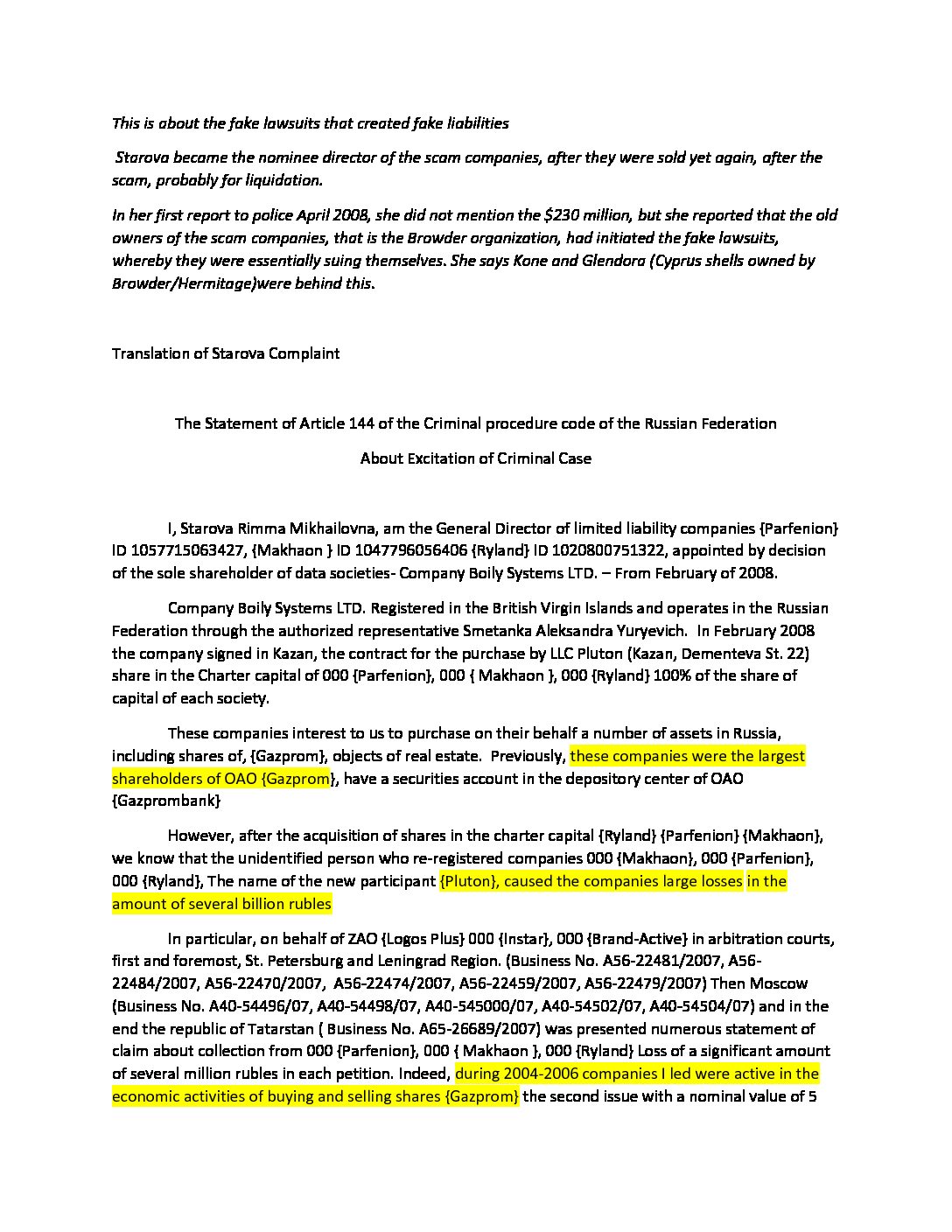 Starova Testimony April 9, 2008