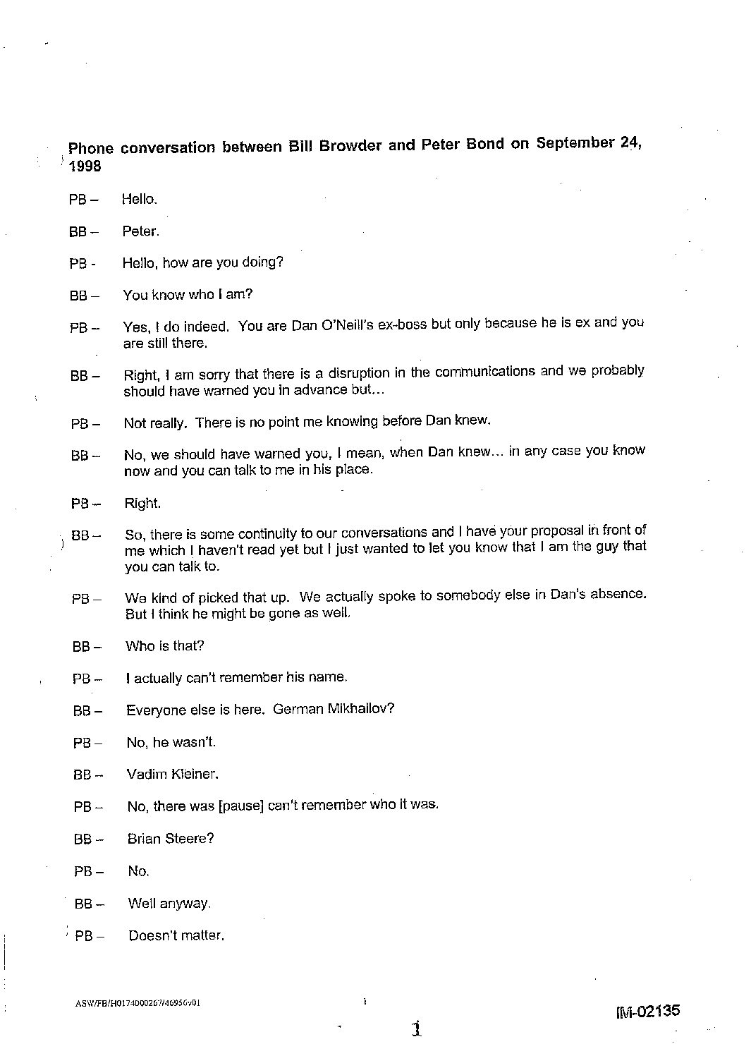 Browder Bond phone conversation Sept 24, 1998