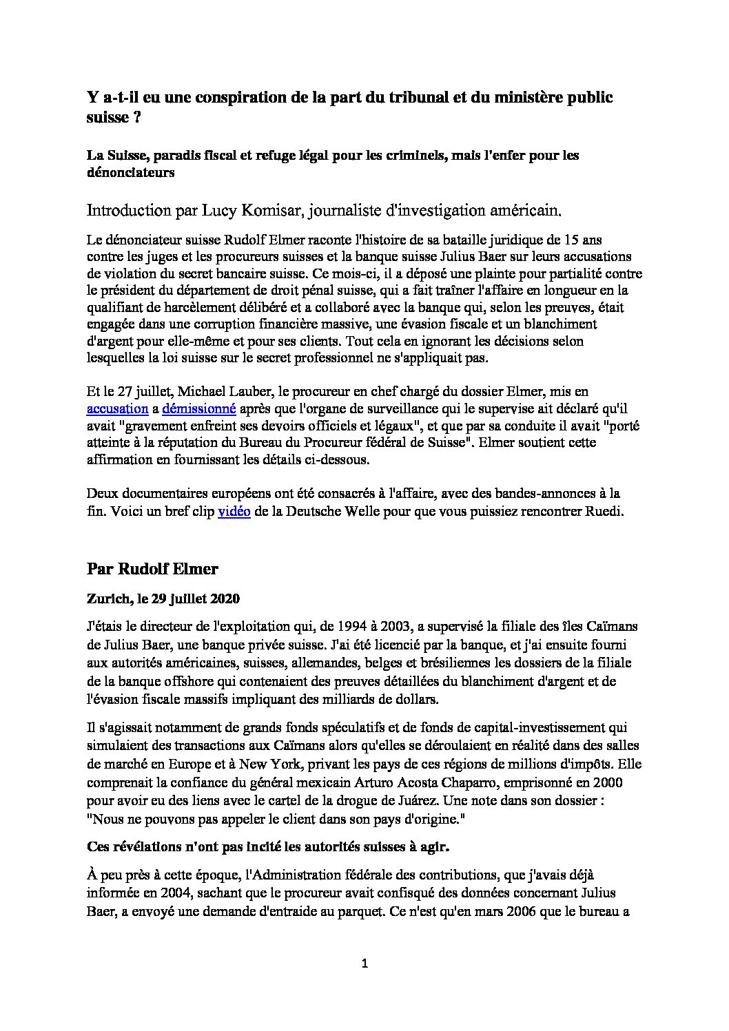 Swiss Federal Court Rudolf Elmer article july 29 French