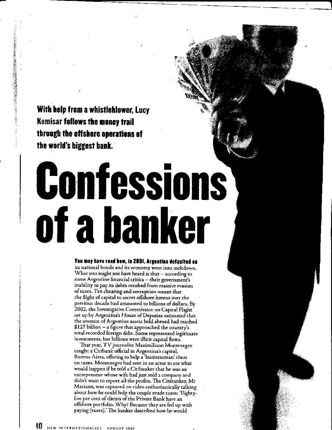 New Internationalist, UK, Confessions of a banker