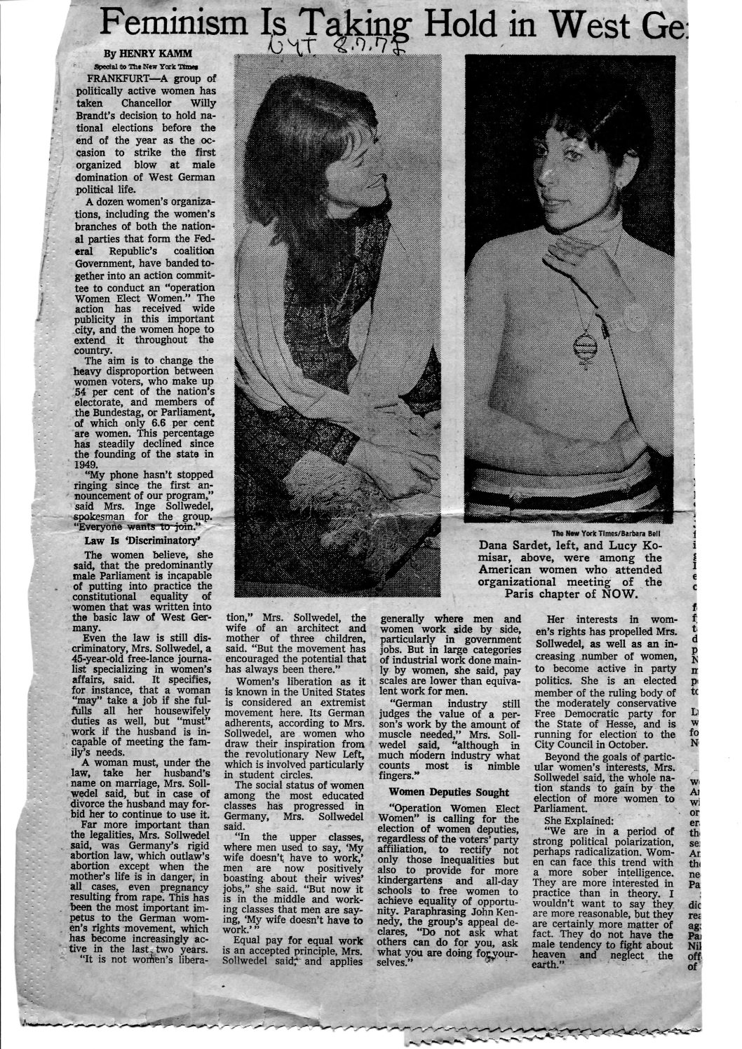 Organizing NOW group in Paris 1972
