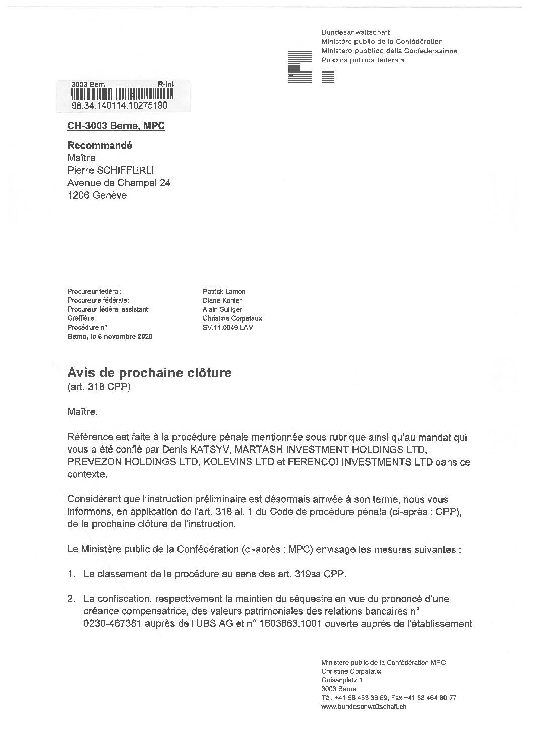 SwissFederalProsecutorsOfficeCloseMagnitskycase