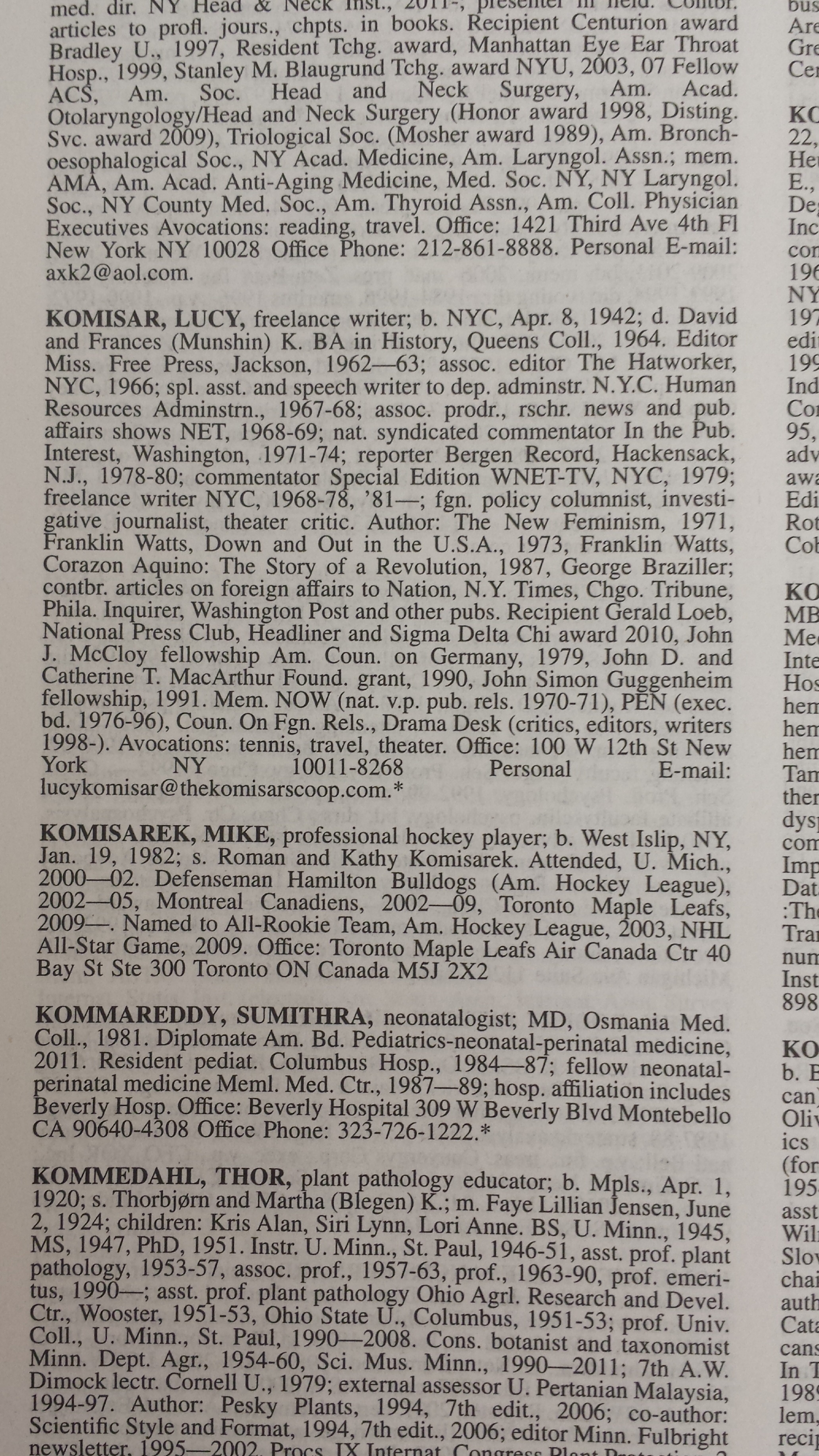Who’s Who in America 2013 listing