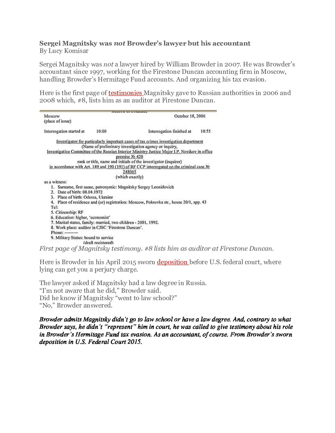 1 Sergei Magnitsky was not Browder’s lawyer but his accountant