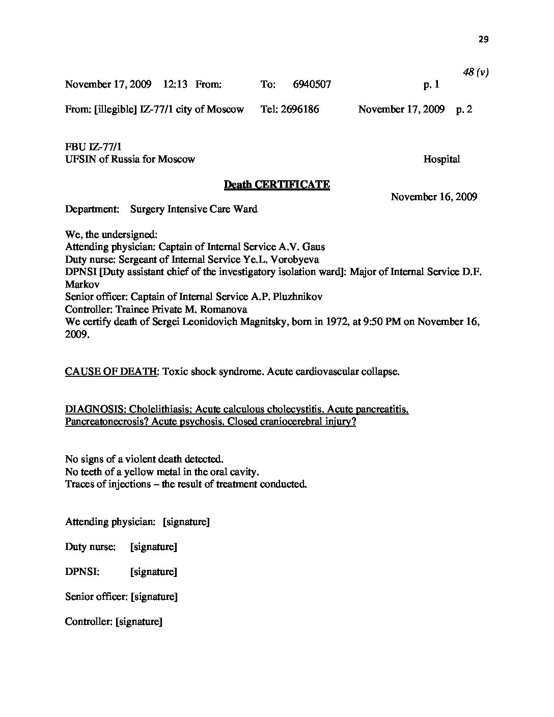 Death Certificate 16 November 2009 (ENG)