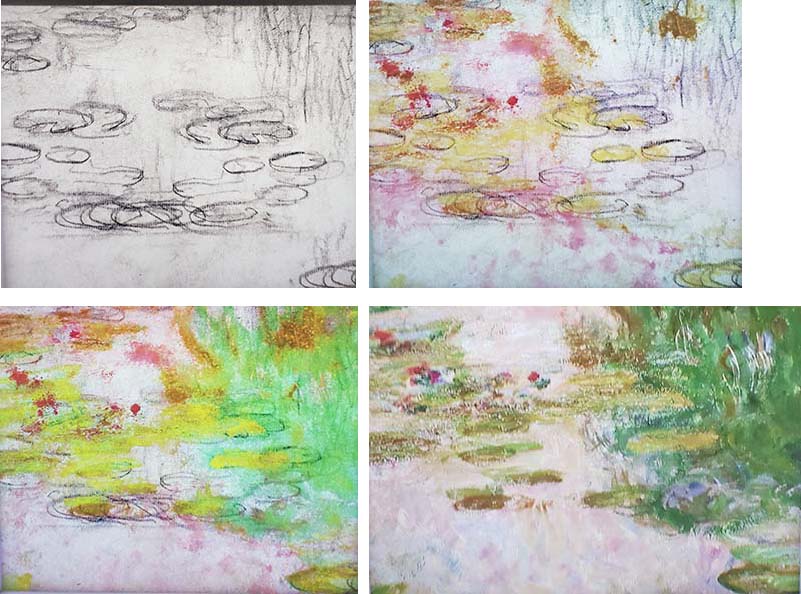 How-color-is-added-to-water-lillies-painting