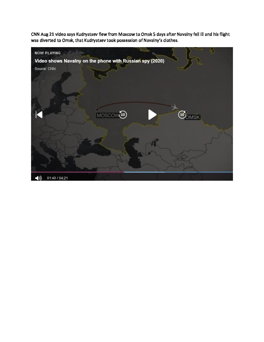 CNN video says Kudryatsev flew from Moscow to Omsk 5 days after Navalny fell ill
