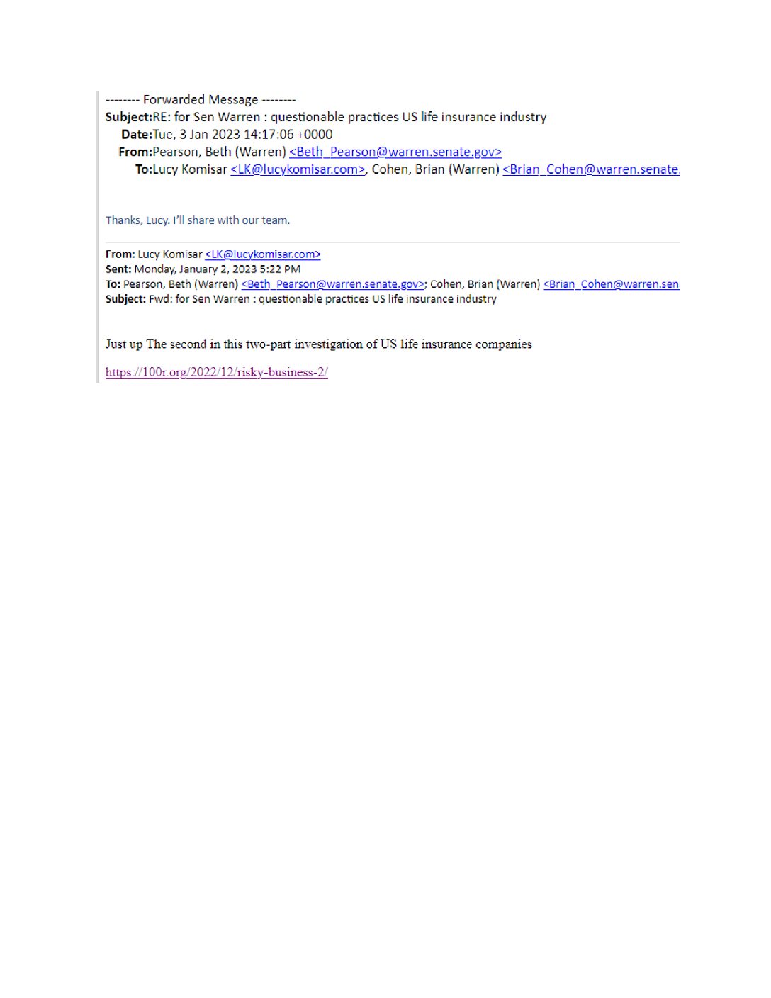 Warren staffer email