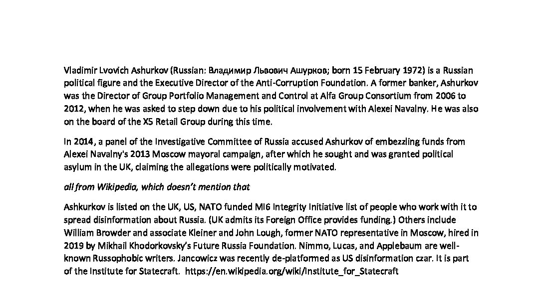Vladimir Ashurkov Navalny associate, is an MI6 Integrity Initiative asset