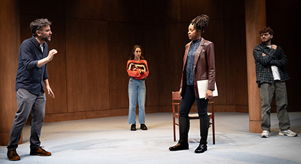 Josh Radnor as Asaf, Madeline Weinstein as Rachel, Cherise Boothe as Nakia, and Michael Khalid Karadsheh as Farid, photo Joan Marcus