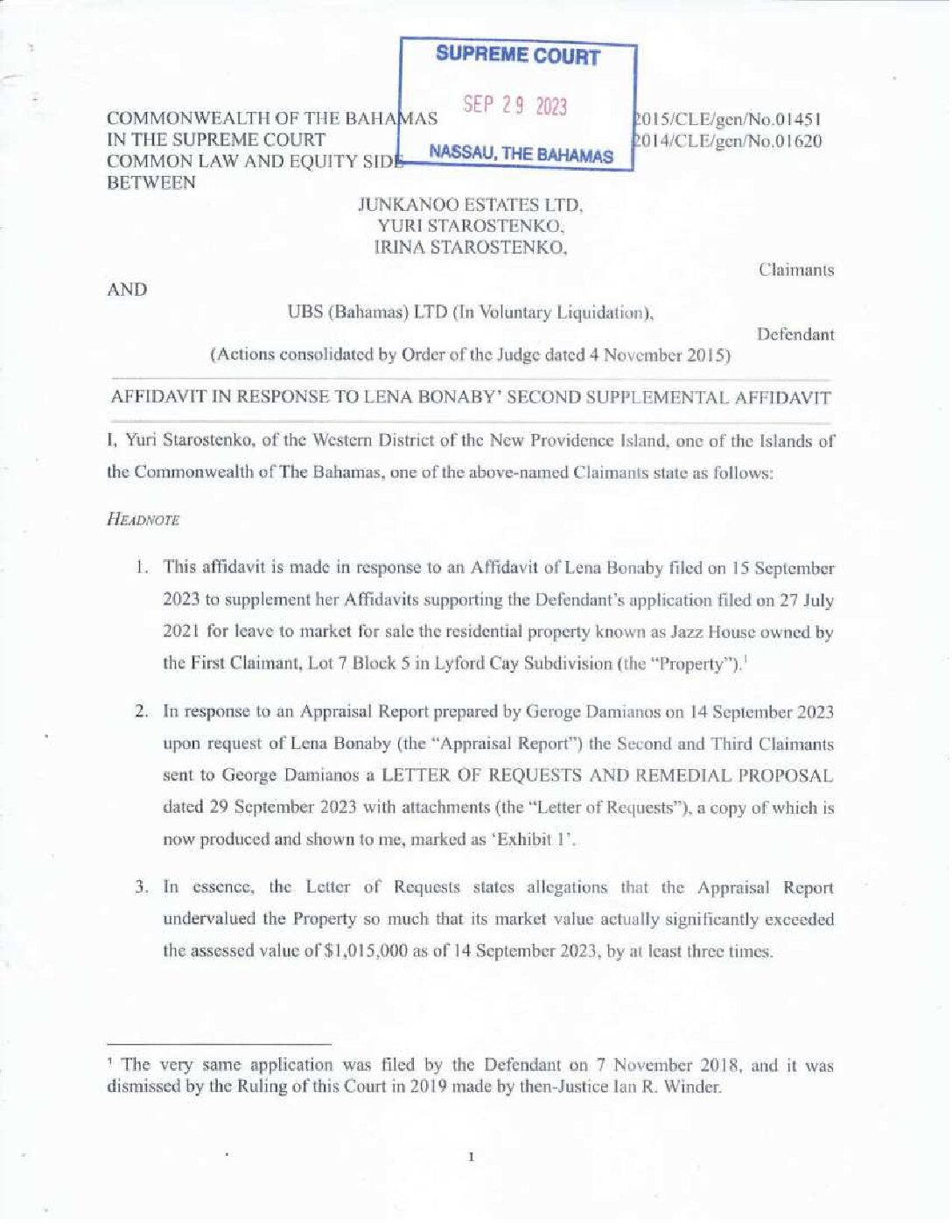 01451 – Affidavit 29 in response to LENA BONABY’ second supp. affidavit filed on 15 Sep 2023 – 29 September 2023_cmprssd re property values