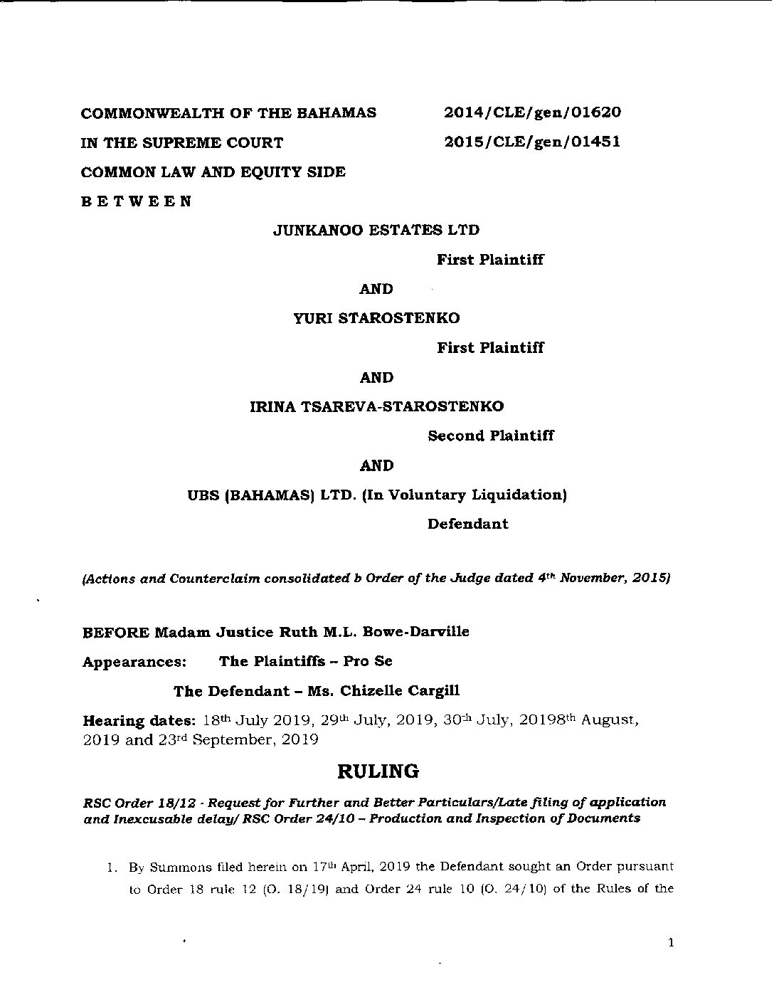 01451 – Ruling of Winder CJ against UBS Bahamas Ltd – 8 May 2023