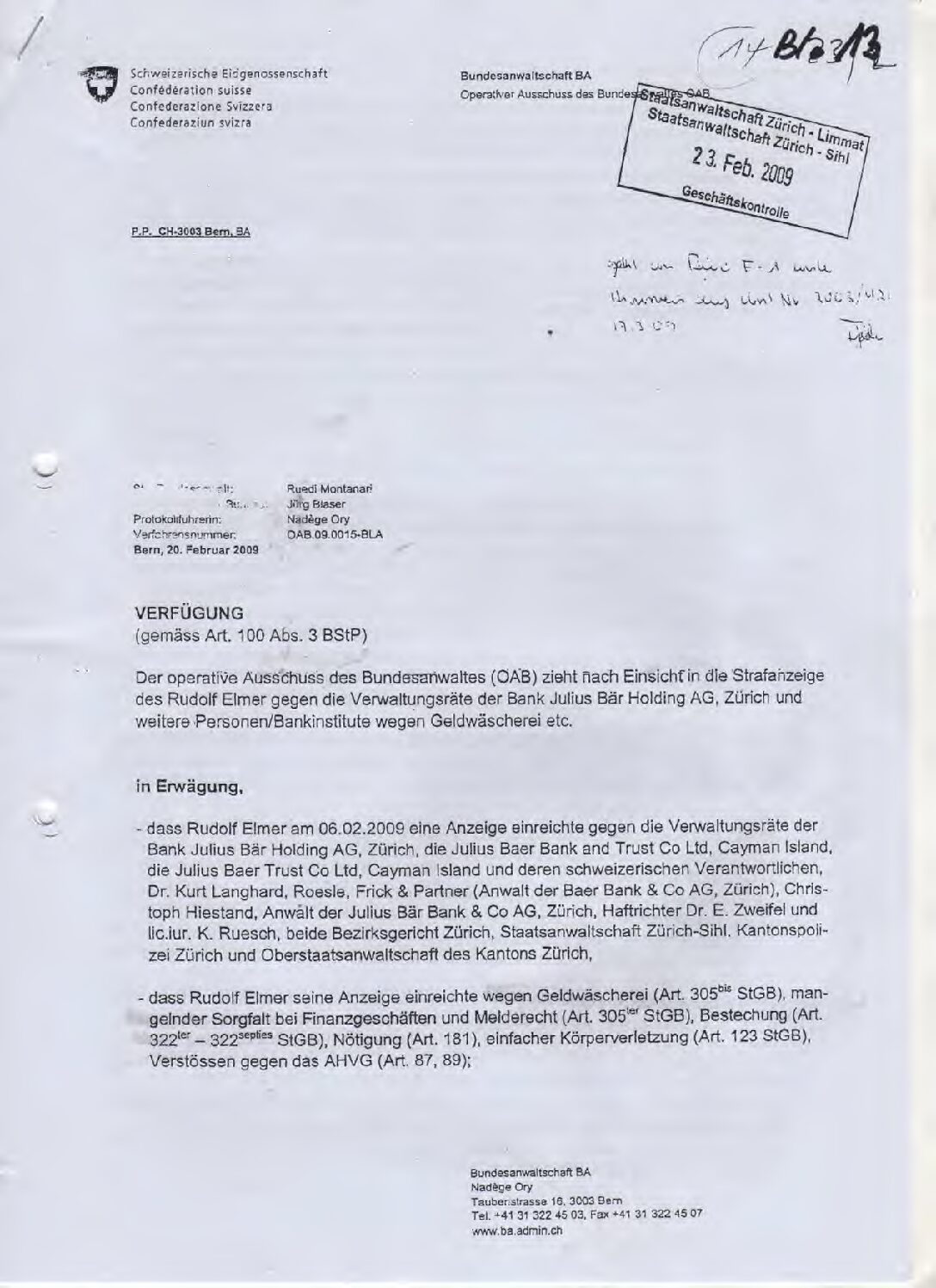 Encl 22 Four Page letter Federal Prosecution Office Lauber to Prosc and JB