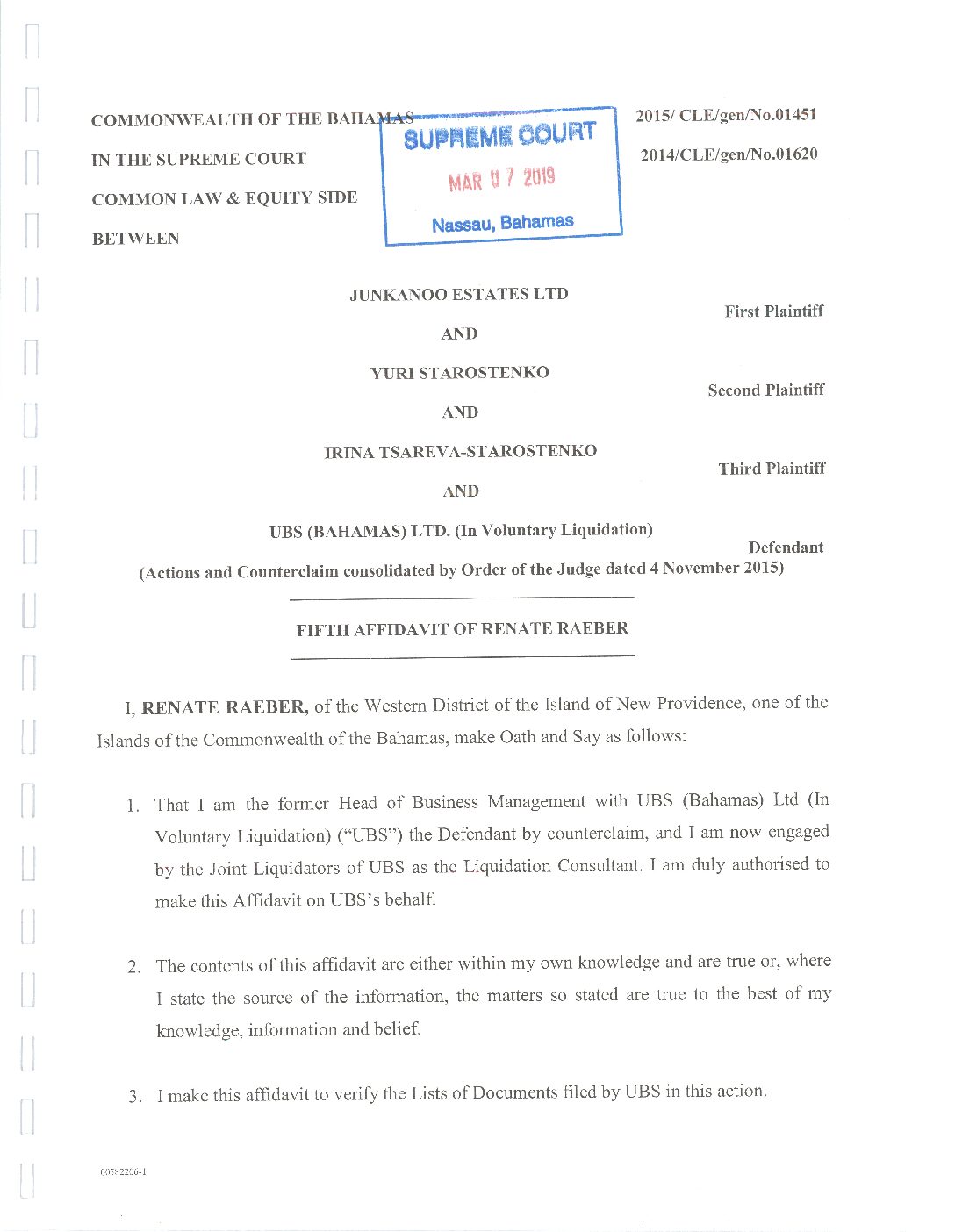 Fifth Affidavit of Renate Raeber – filed 7 March 2019 (00582468xC14C1)