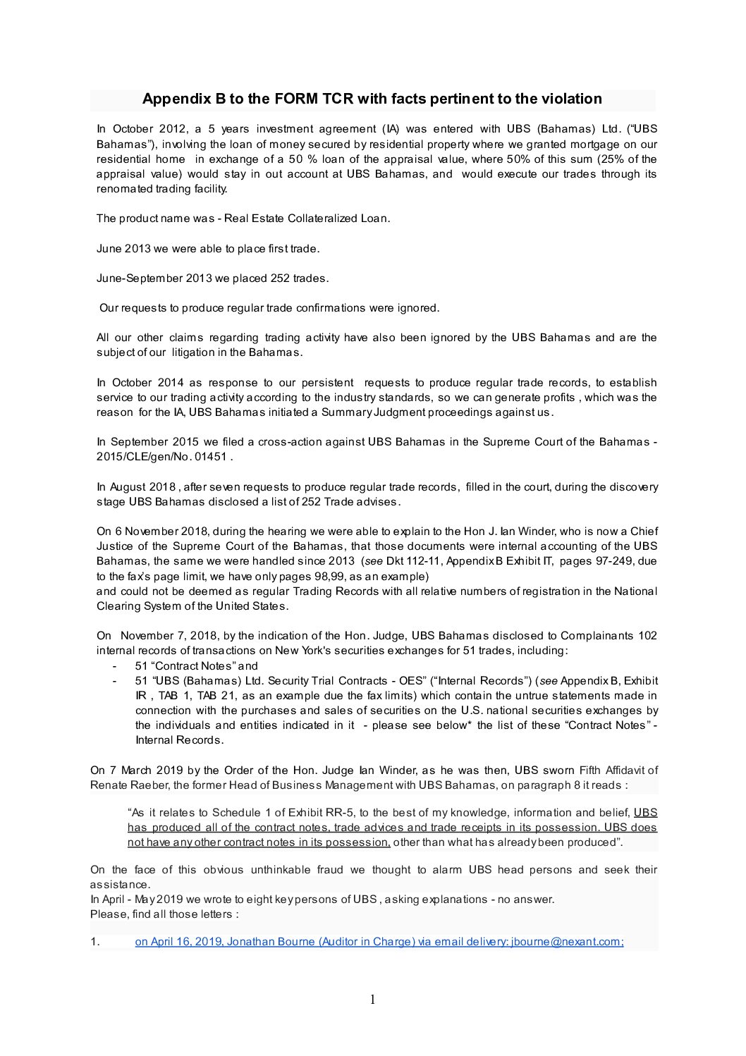 formtcr Appendix B – Facts Pertinent to the Violation