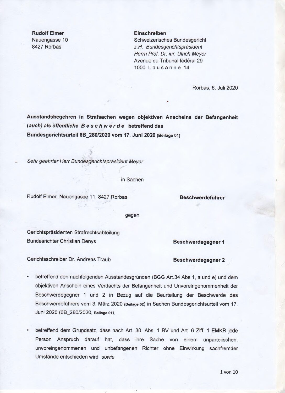 link 02 German Beschwerde President of BG Ulrich Meyer July 2020