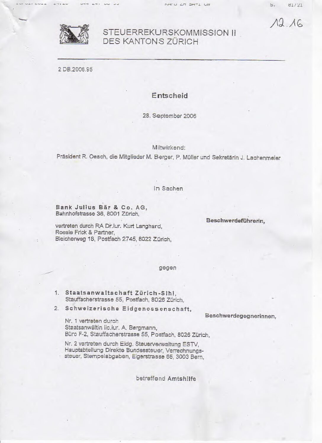 link 03 Zurich Tax Commission turning down investigation of data 2006