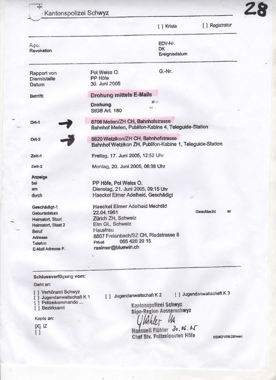 link 06 Death threats and filed complaints 2004