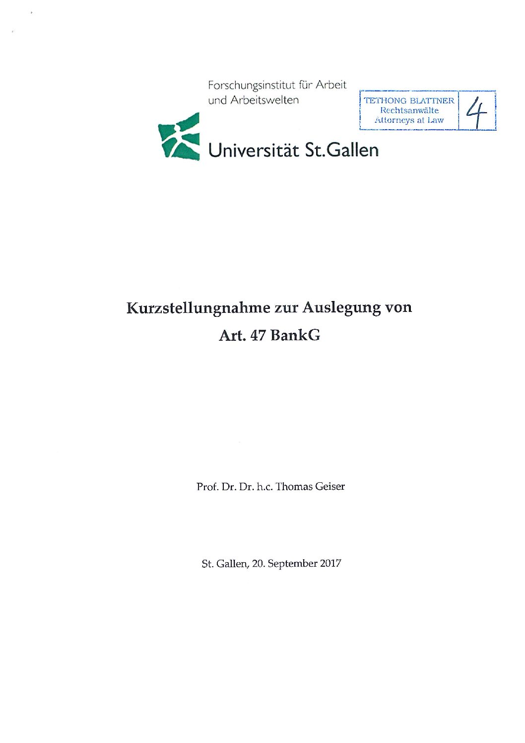 link 10 Swiss Bank Secrecy sec opinion Pieth Geiser