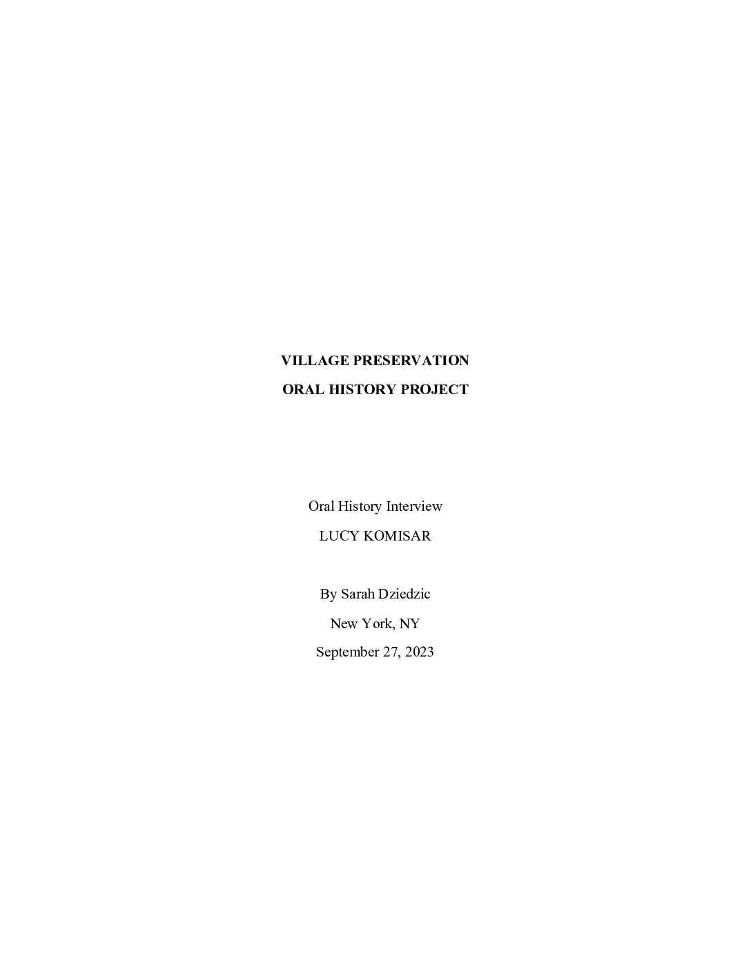 Village Preservation Oral History Lucy Komisar