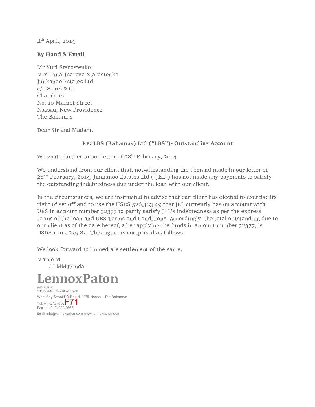 UBS appropriates 525K from loan account