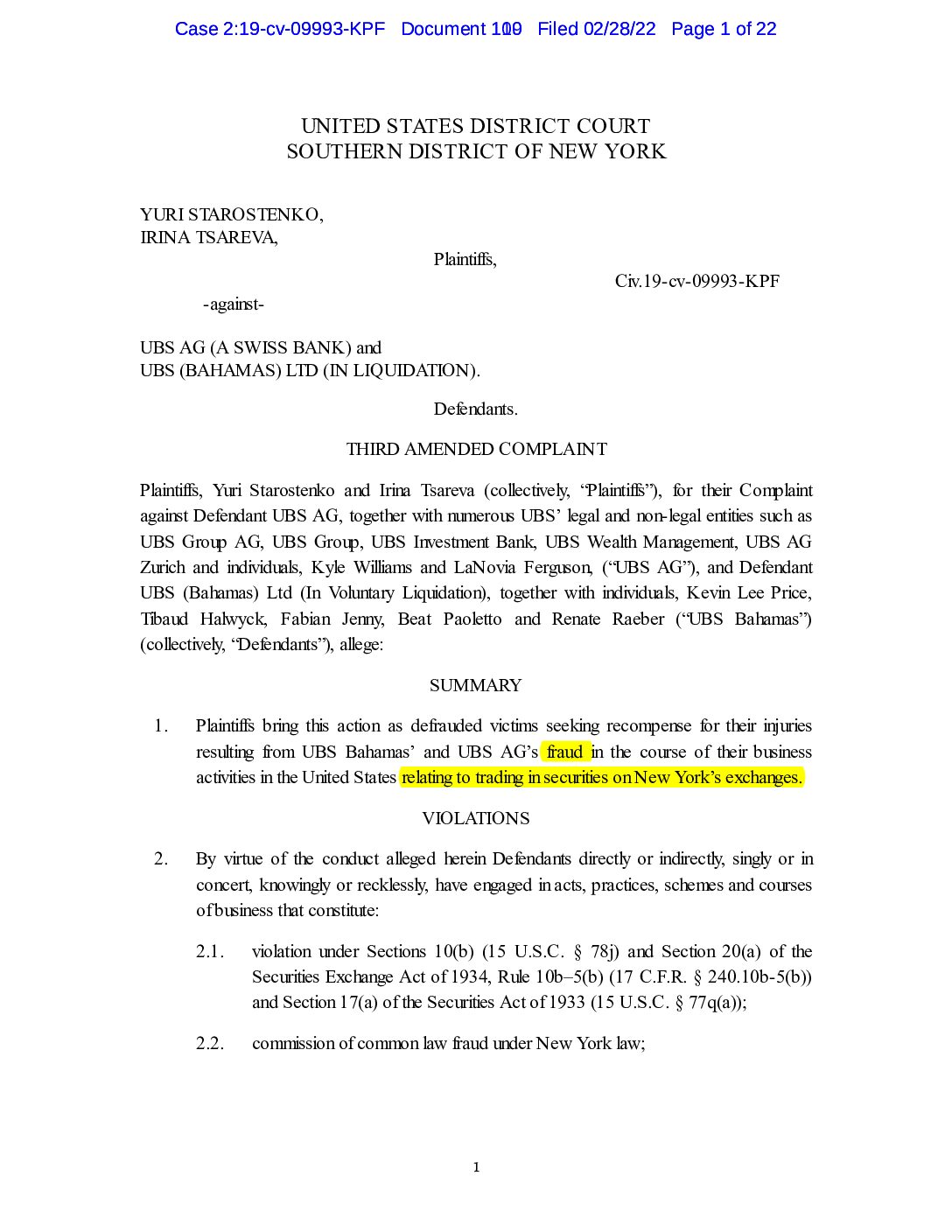 complaint 19-cv-09993-KPF 2-28-22 marked