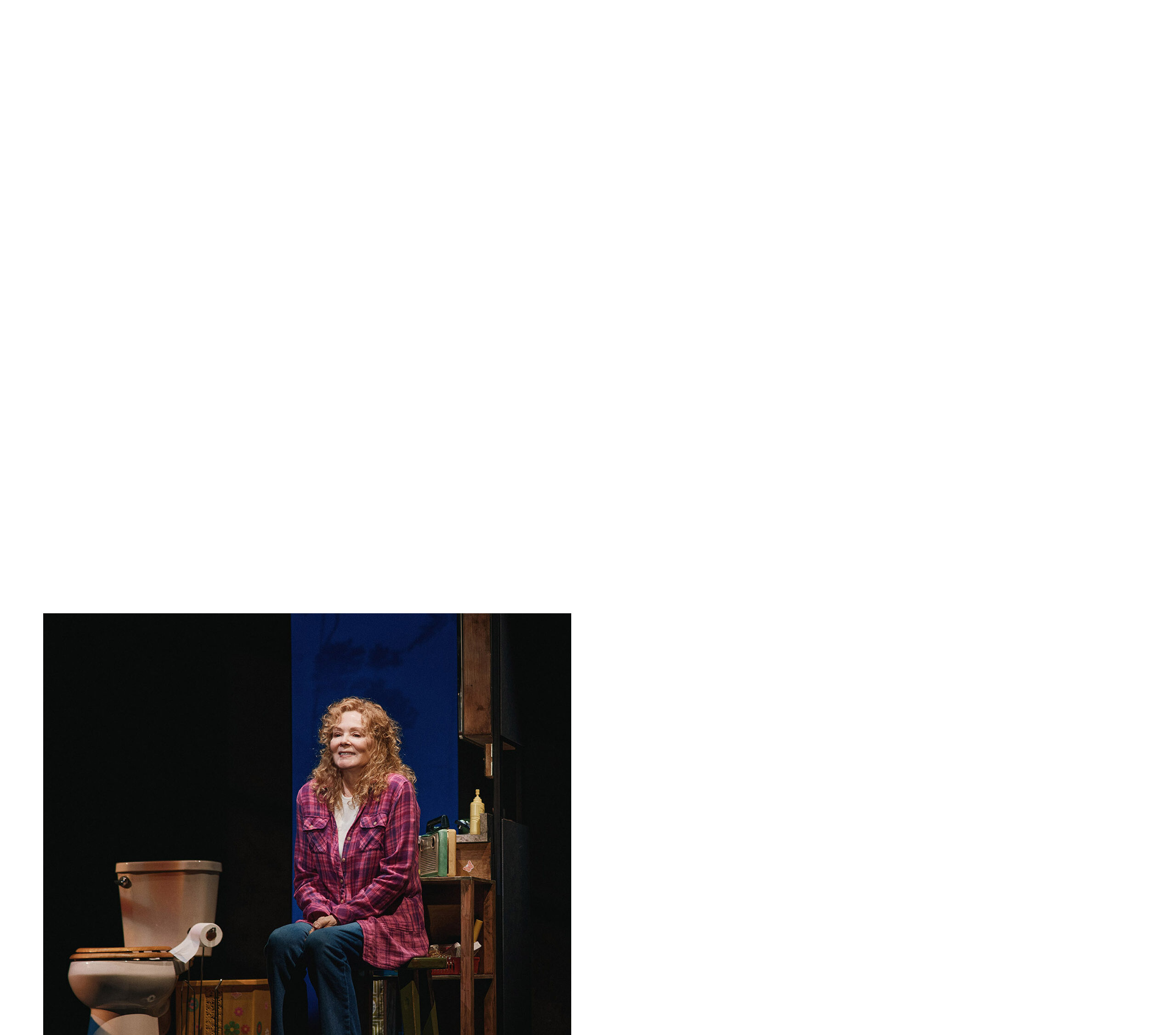 4 Jean Smart as Izzy in bathroom, pink plaid shirt & jeans, photo Emilio Madrid