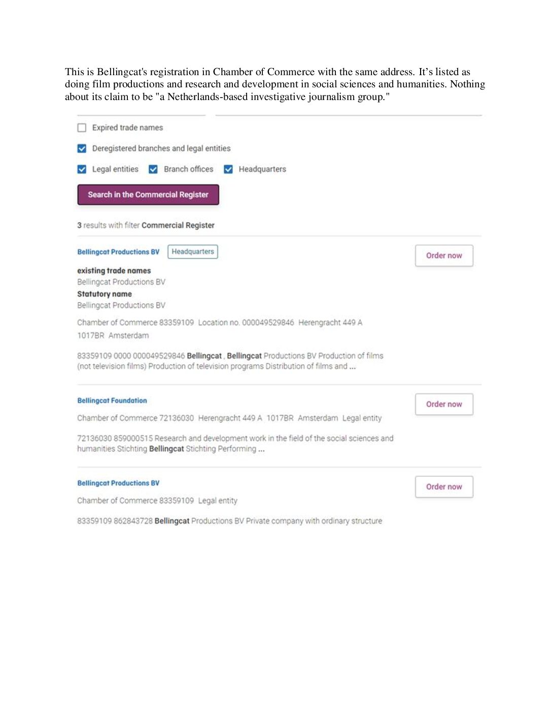 Bellingcat’s registration in Chamber of Commerce