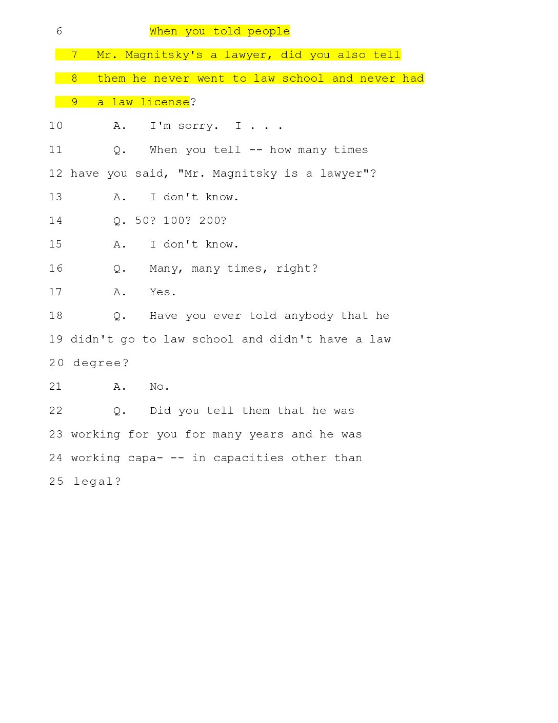 Browder on Magnitsky as his ‘lawyer’