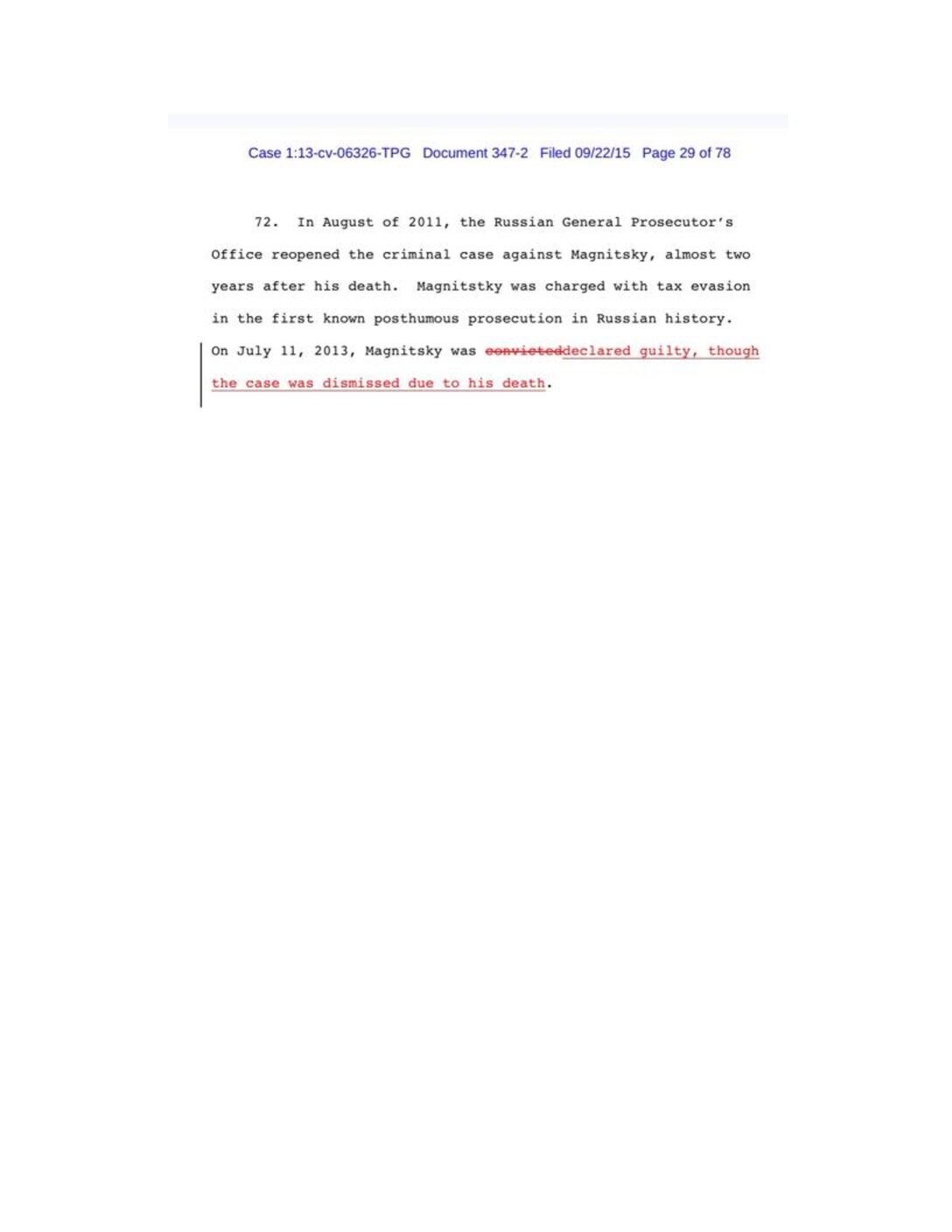 DOJ changes Magnitsky conviction statement
