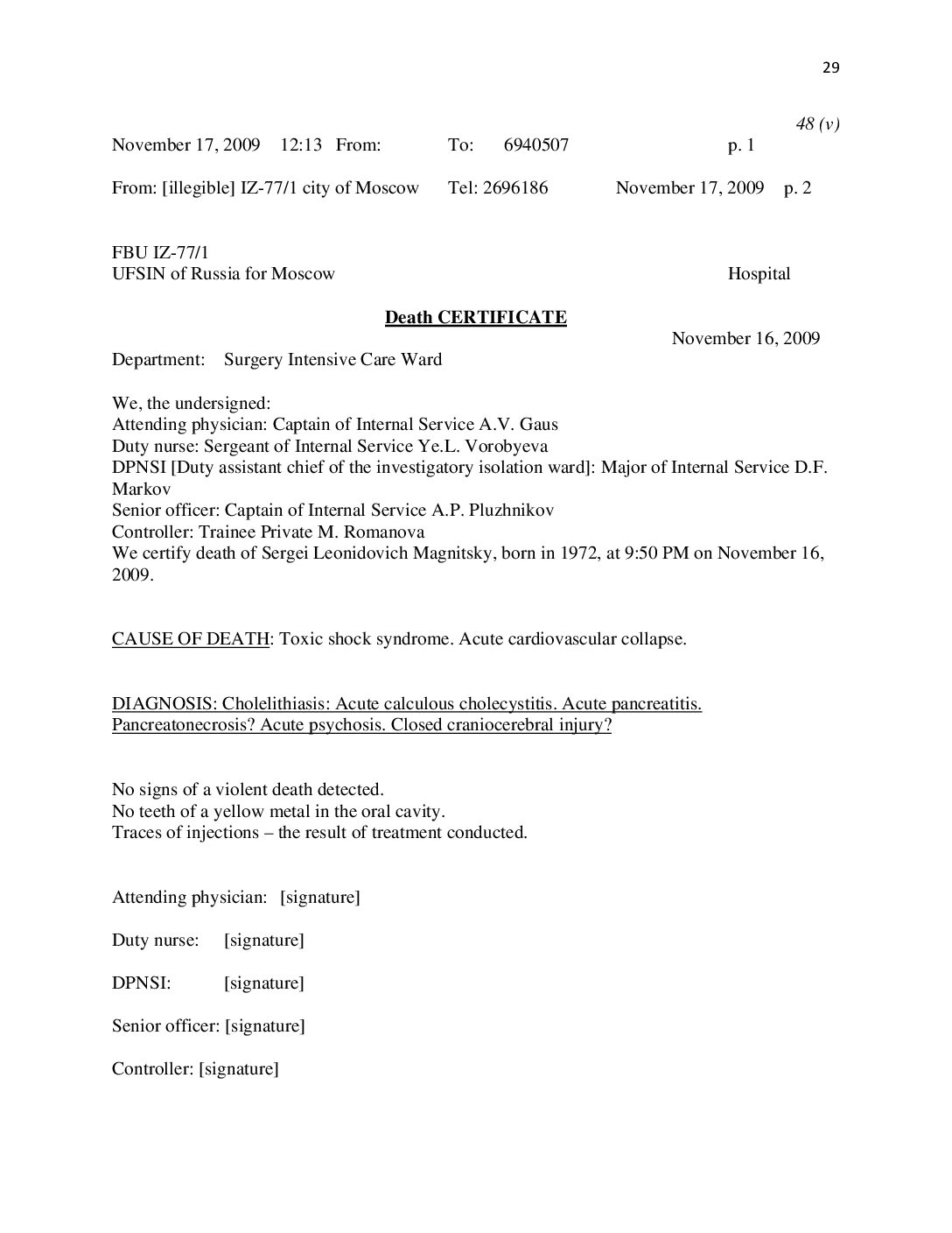 Death Certificate 16 November 2009 (ENG)