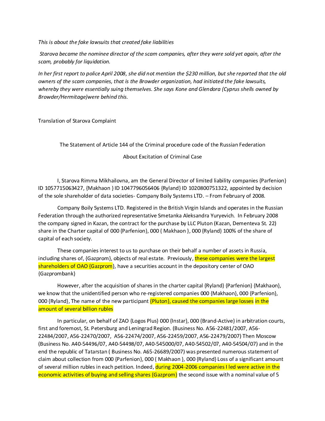 Starova Testimonies April and July 2008